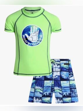 2 set of Body Glove Rash Guard with Photo-Print Boardshorts-SIZE 6